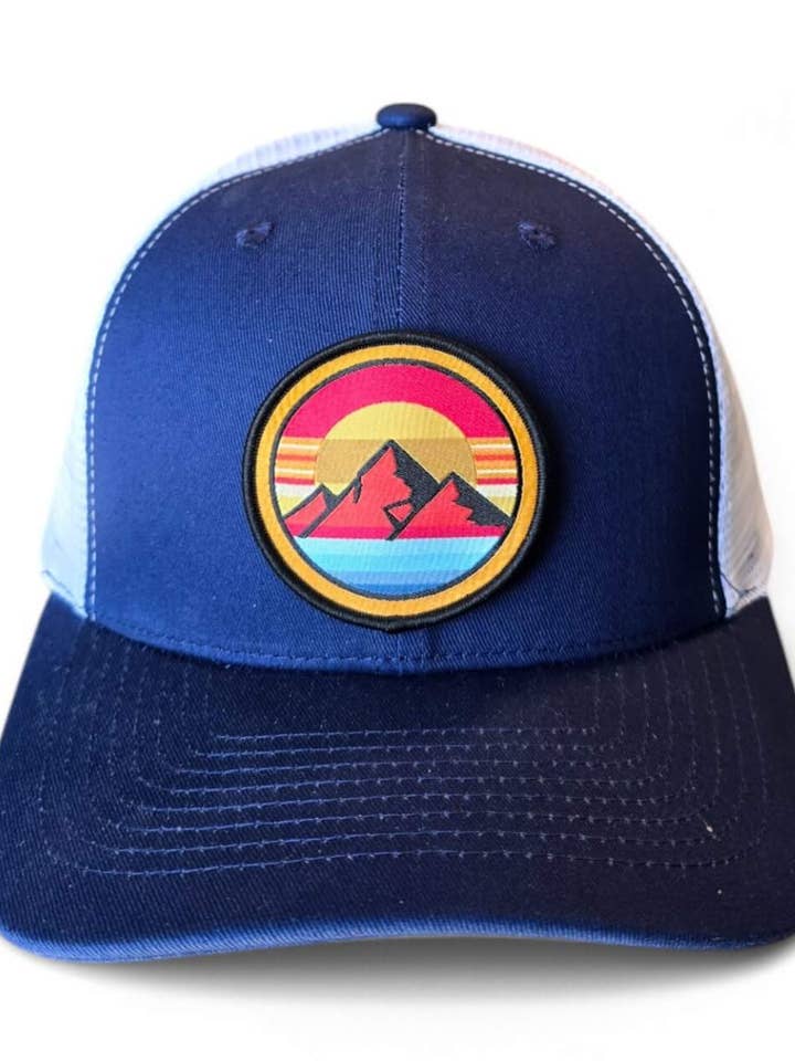 Vintage Mountain Sunset Trucker Hat | Retro Snapback Cap | Outdoor Adventure Gear for wholesale by Moove Headwear