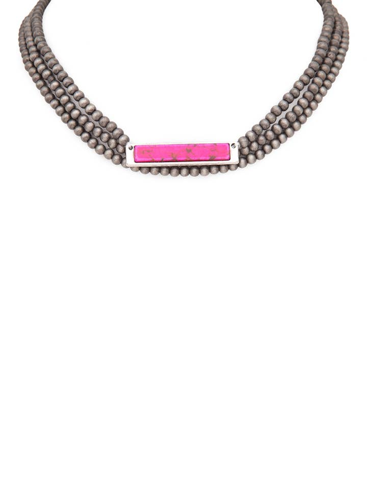 Stone Bar Pendant Beads Layered Choker Necklace for wholesale by Artini Accessories