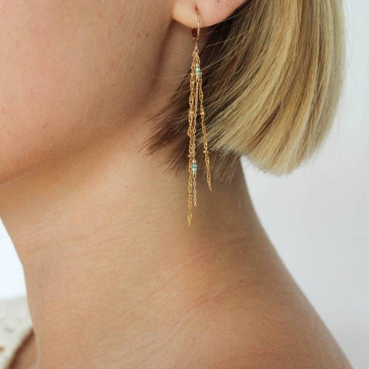 Elegant and long, minimalist earrings/designer jewelry/fine 1 micron gold/handcrafted creation/handmade for wholesale by Atelier Vivienne