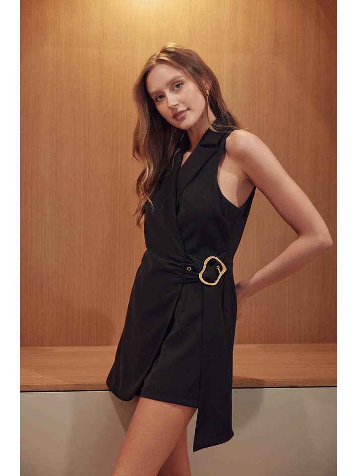 Fore Collection - Wholesale Romper - Women's - NON-SLEEVES BLAZER STYLE SHORTS JUMPSUIT-PI6130FO27