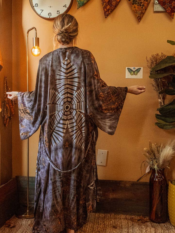 Bohemian Hippie Hand Dyed Kimono, Earthy Boho Duster Robe for wholesale by Gardenbelle Shop