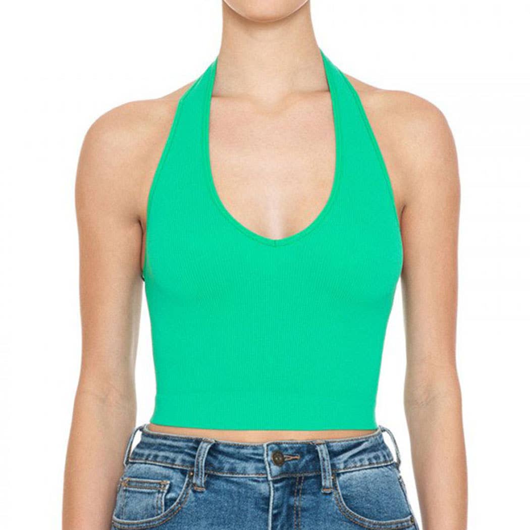 Timeless - Wholesale Tank Top - Women's - HALTER V NECK BRAMI RIBBED SEAMLESS CROP TOP1