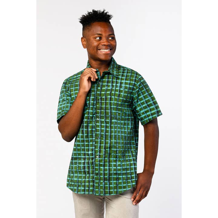 Slim Fit Shirt: Plaid - Olive-Organic for wholesale by Global Mamas