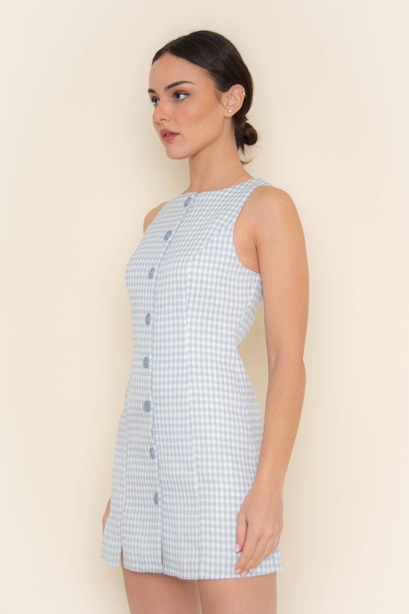 Fore Collection - Wholesale Dress - Women's - GINGHAM CHECKER BUTTON CLOSURE TANK MINI DRESS-DI9935FO29