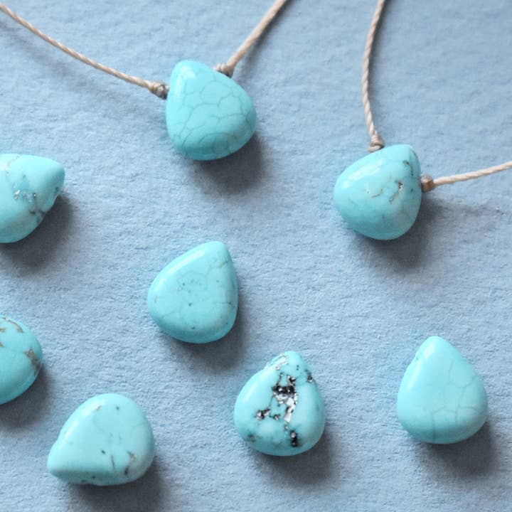 Turquoise Gemstone & Light Brown Cord Necklace for wholesale by Hadley Richards Designs