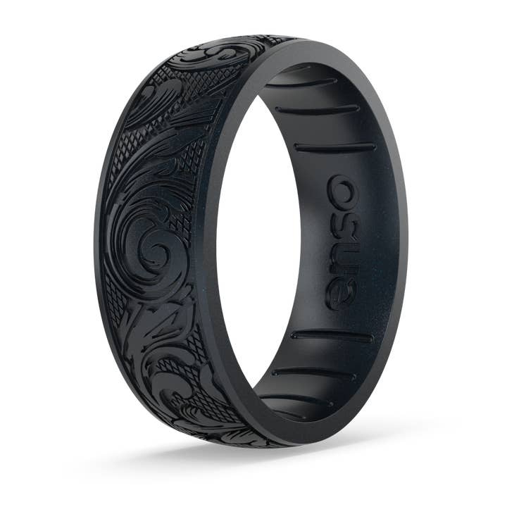 Etched Signature Silicone Ring - Flourish - Black Pearl for wholesale by Enso Rings