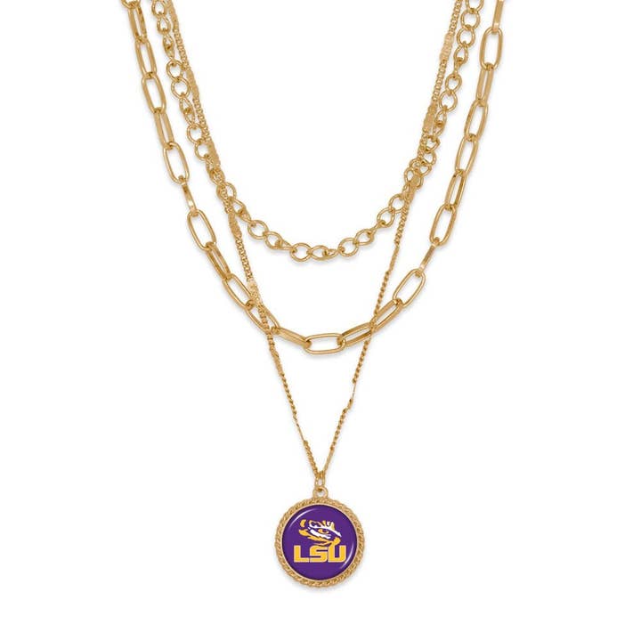 Collegiate Gold Chain Charm Necklace - LSU for wholesale by OBX Prep