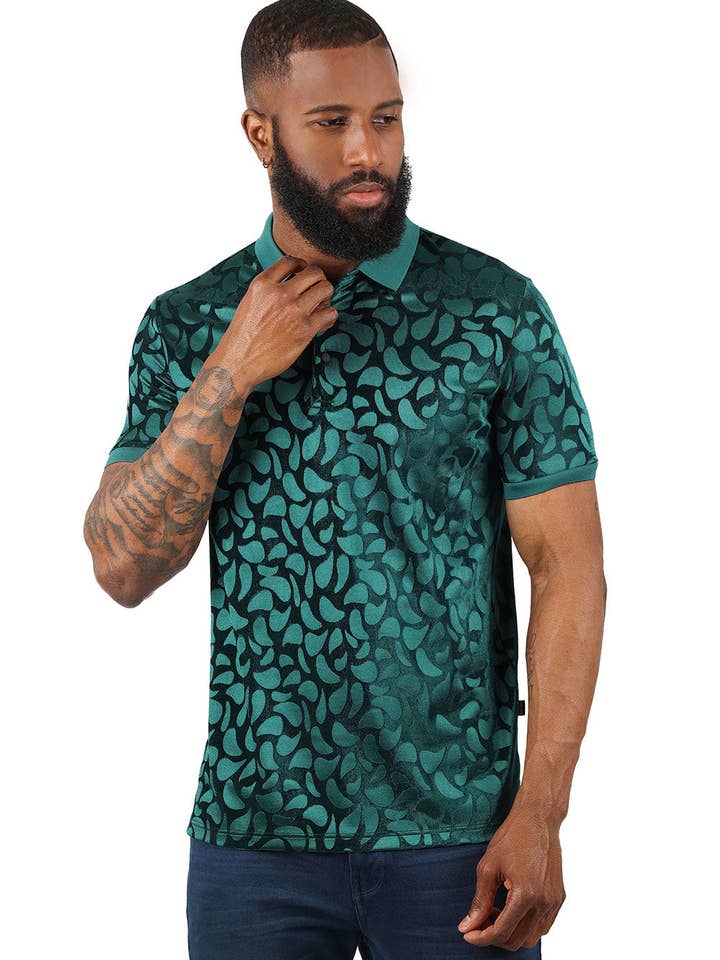 Men's Petal Floral Short Sleeve Polo Shirt 3PP834 for wholesale by BARABAS