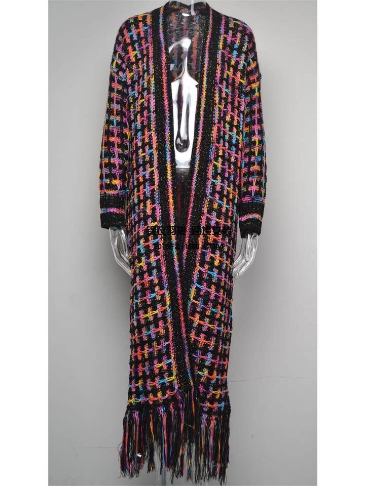 Rosa Clothing - Wholesale Cardigan - Women's - Fringed colorful long knit cardigan