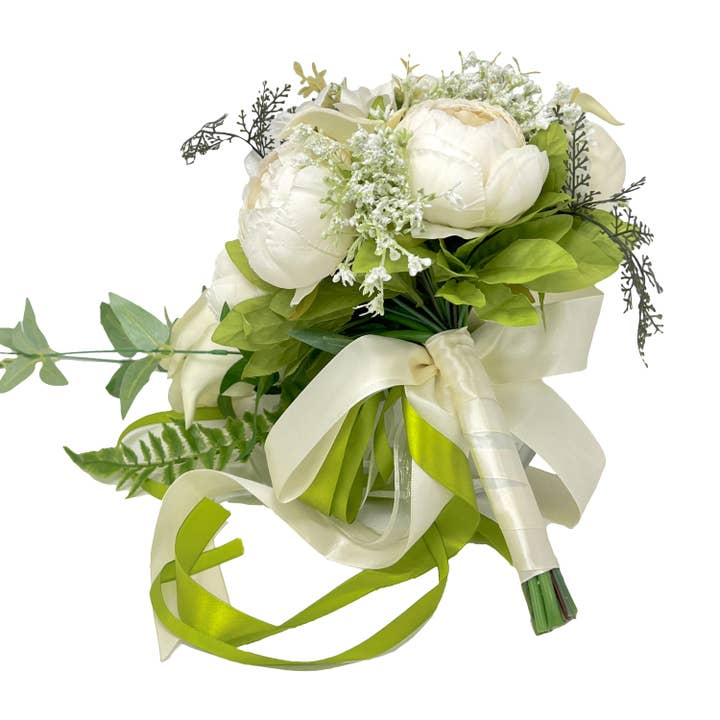 Sun Decorer - Wholesale Artificial Flowers - Artificial White Calla Lily and Peony Cascading Bridal Bouquet for Wedding1