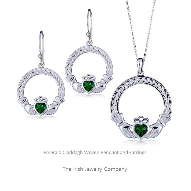 The Irish Jewelry Company - Wholesale Pendant/Charm Necklace - Emerald Woven Claddagh Pendant1