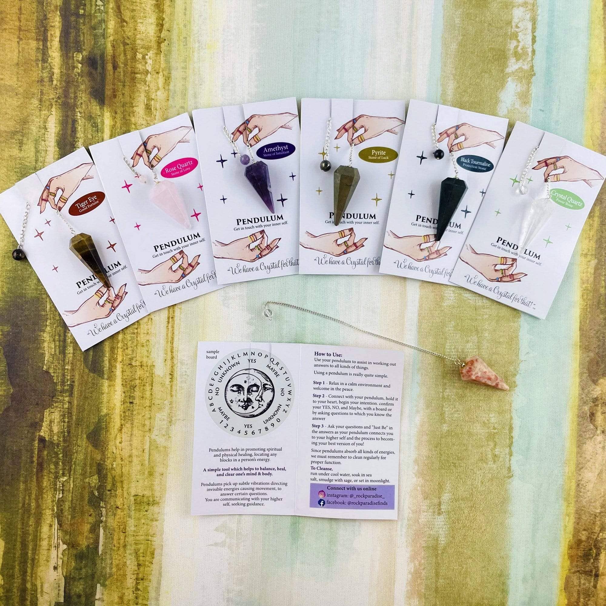 Rock Paradise - Vente Pierre et cristal de spiritualité - Pendule en pierre de cristal à 7 pierres sur chaîne – Guérison spirituelle6