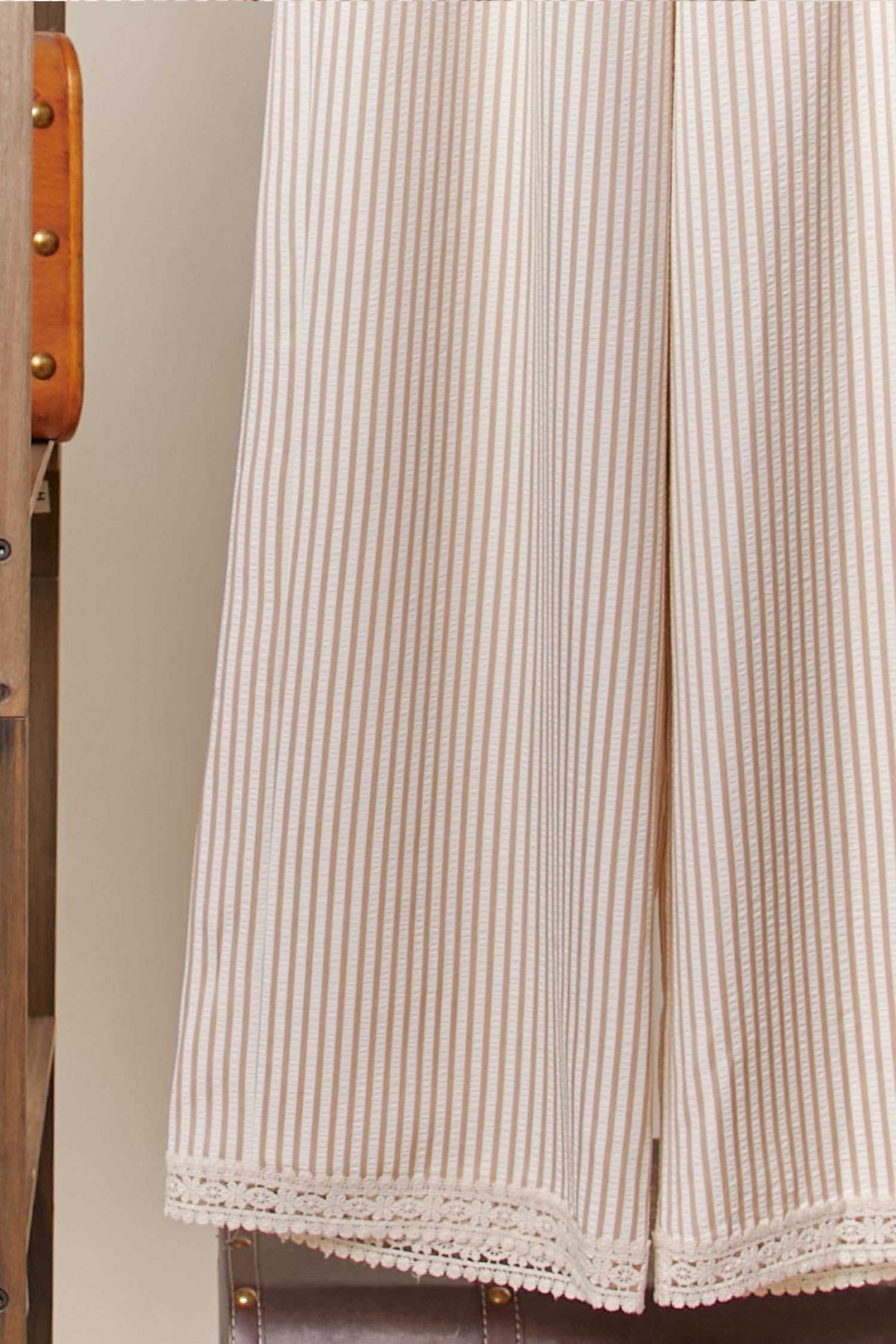 Beige Striped Wide-Leg Pants with Lace Hem for wholesale on Faire4