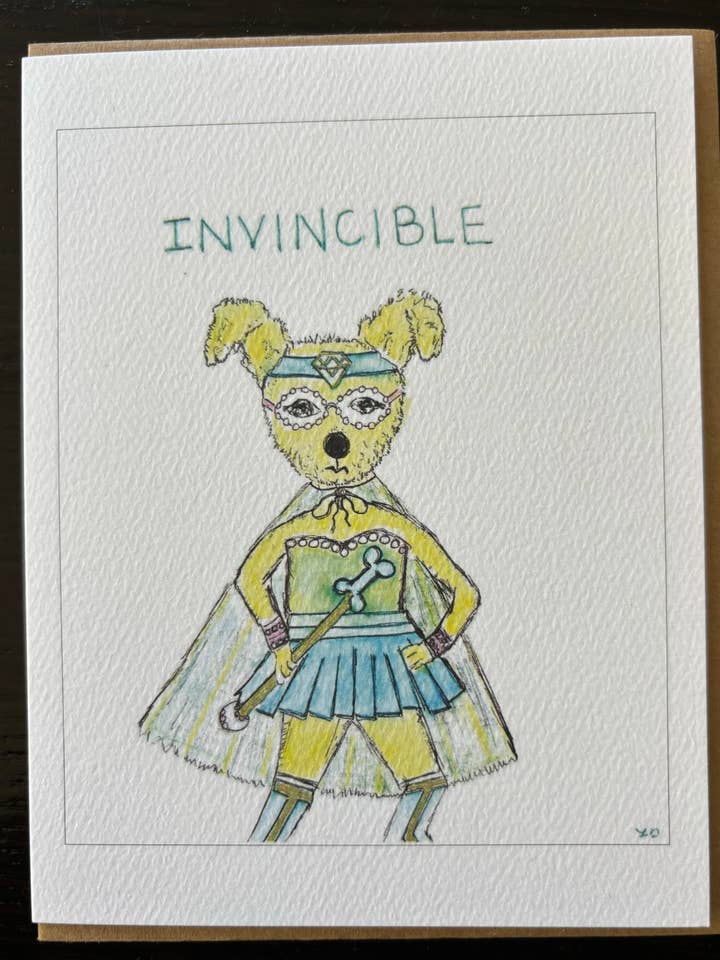Invincible superhero dog card terrier pet dog card for wholesale by Bernie Street Studios