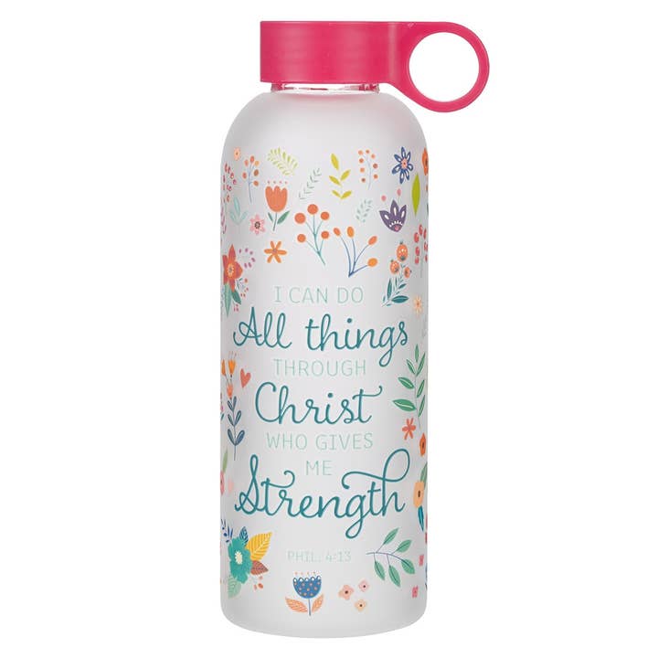 Water Bottle Glass All Things Phil. 4:13 for wholesale by Christian Art Gifts