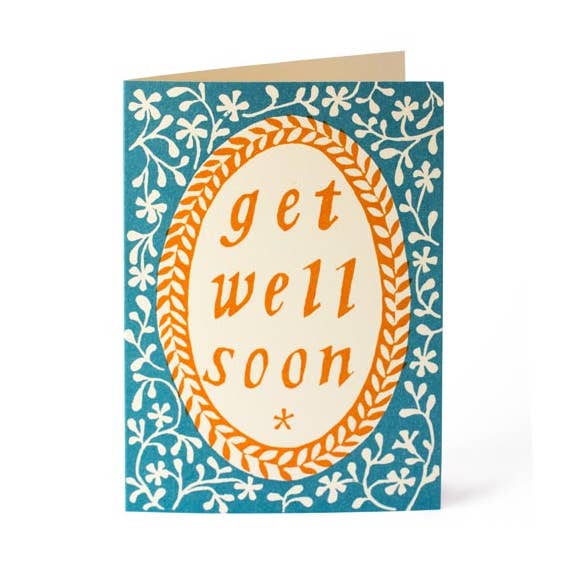 Cambridge Imprint - Vendita all'ingrosso Biglietti di auguri di pronta guarigione - Biglietto Get Well Soon turchese e arancione trasparente0