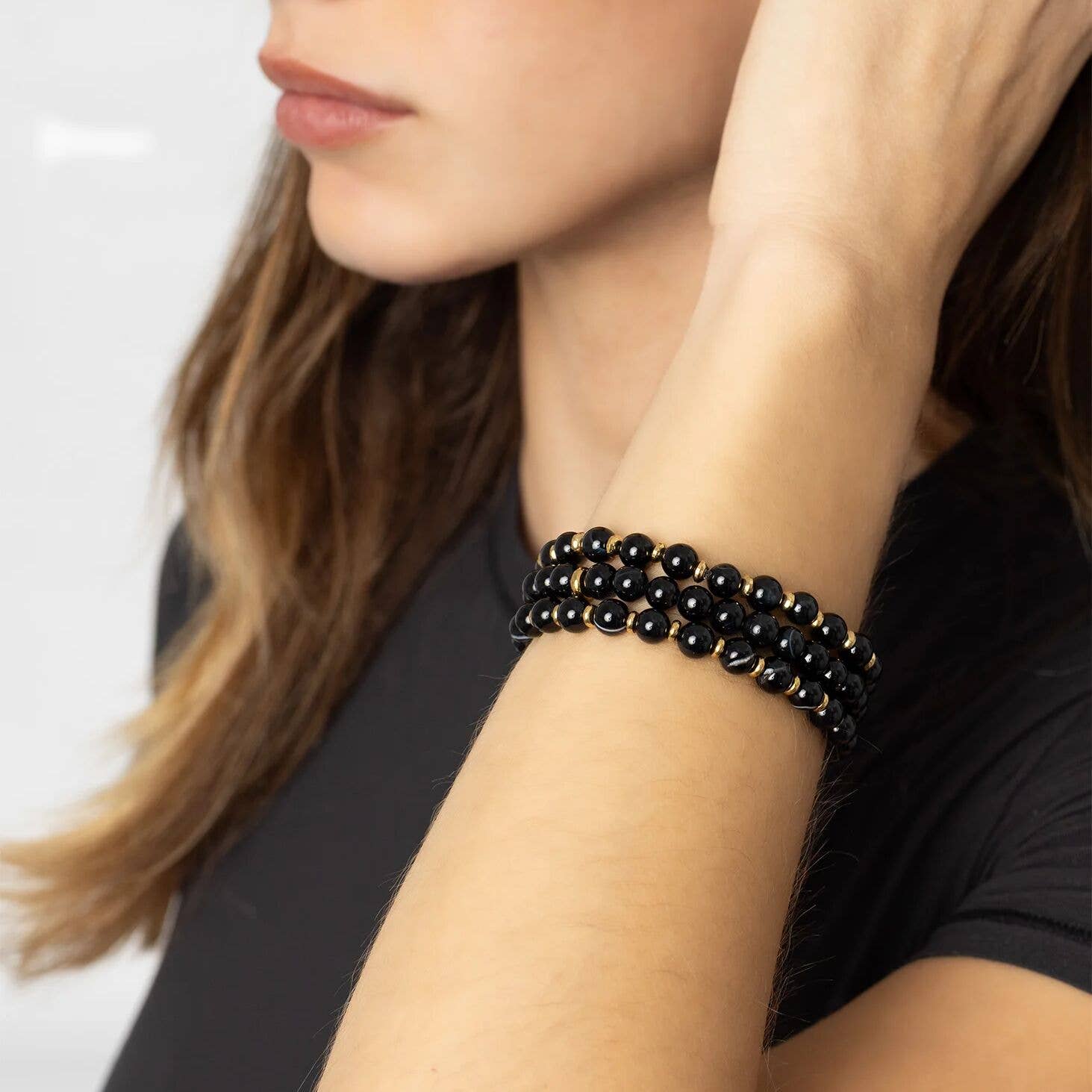 Or Bracelet en perles de verre d'agate plaqué or 18K PVD en vente sur Faire5