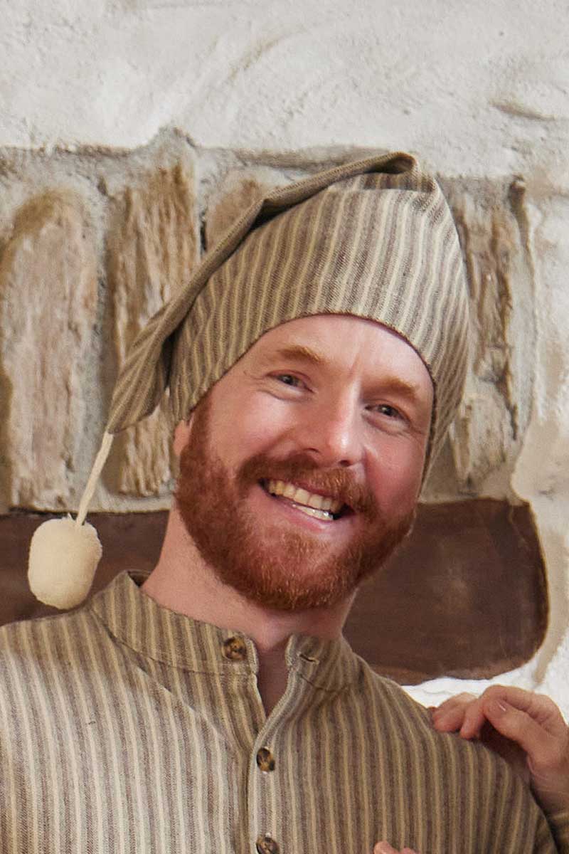 Lee Valley Ireland - Vente Haut de pyjama – unisexe - Bonnet de nuit en flanelle de coton - Rayures beige vert bordeaux (LV14)1