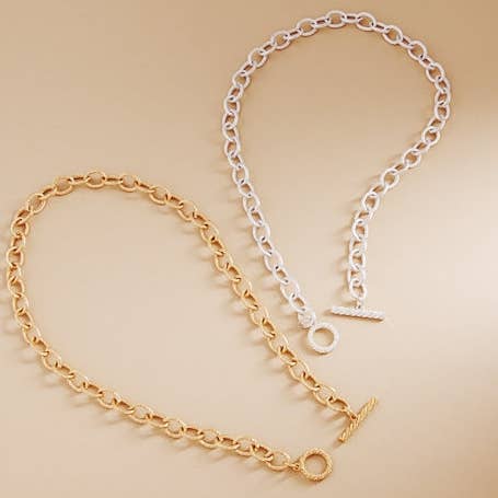 Designature New York - Wholesale Link & Chain Necklace - Textured Vintage Metal Toggle Clasp Short Necklace