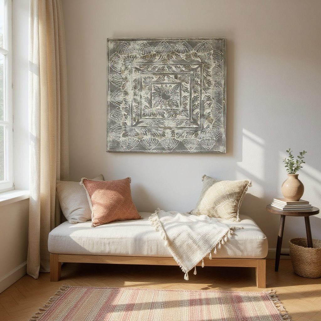 Wilco Home - Vente Décoration murale - Panneau mural carré en bois sculpté à la main0