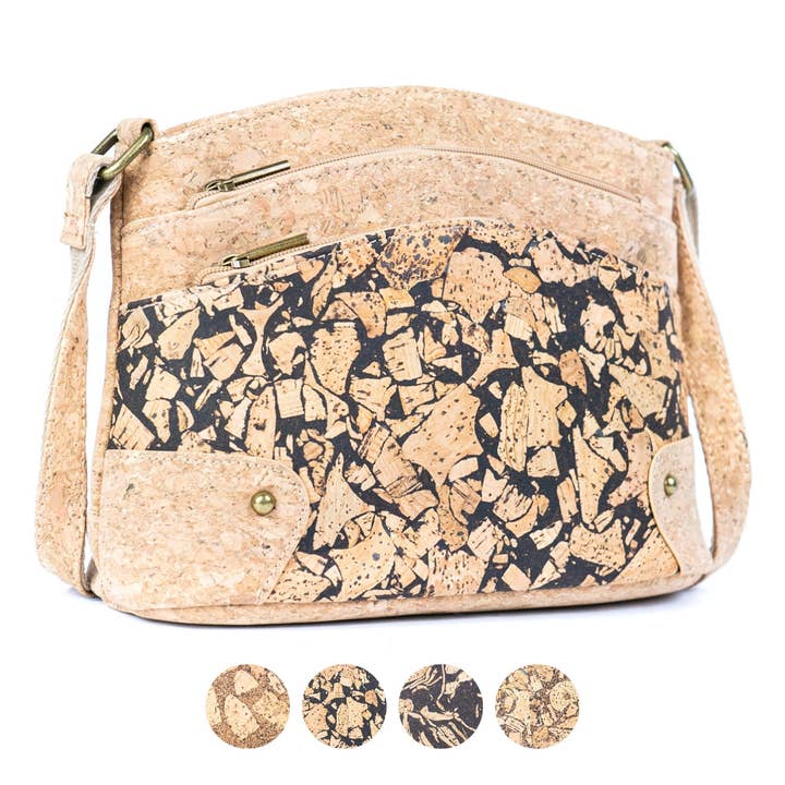 Meninas Bonitas Cork – Engroshandel Crossbodytaske - Dame – Crossbody-taske til kvinder med tre lynlås - lavet af kork og kaffegrums BAG-2340