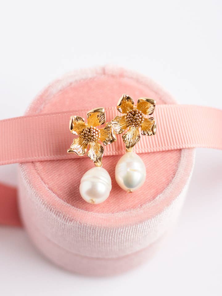 Flower Pearl Earrings for wholesale by Rachelyn Jewelry