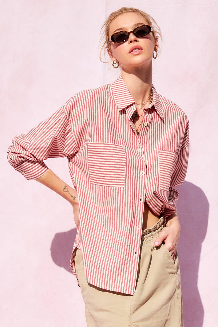 ILLA ILLA - Wholesale Button Down Shirt - Women's - Striped Cotton Shirt Top26