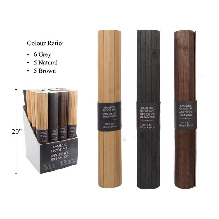 Truu Design - Wholesale Area Rug - Bamboo Rug 20x32", 3col.,rolled w/color sleeve, 16/dsp