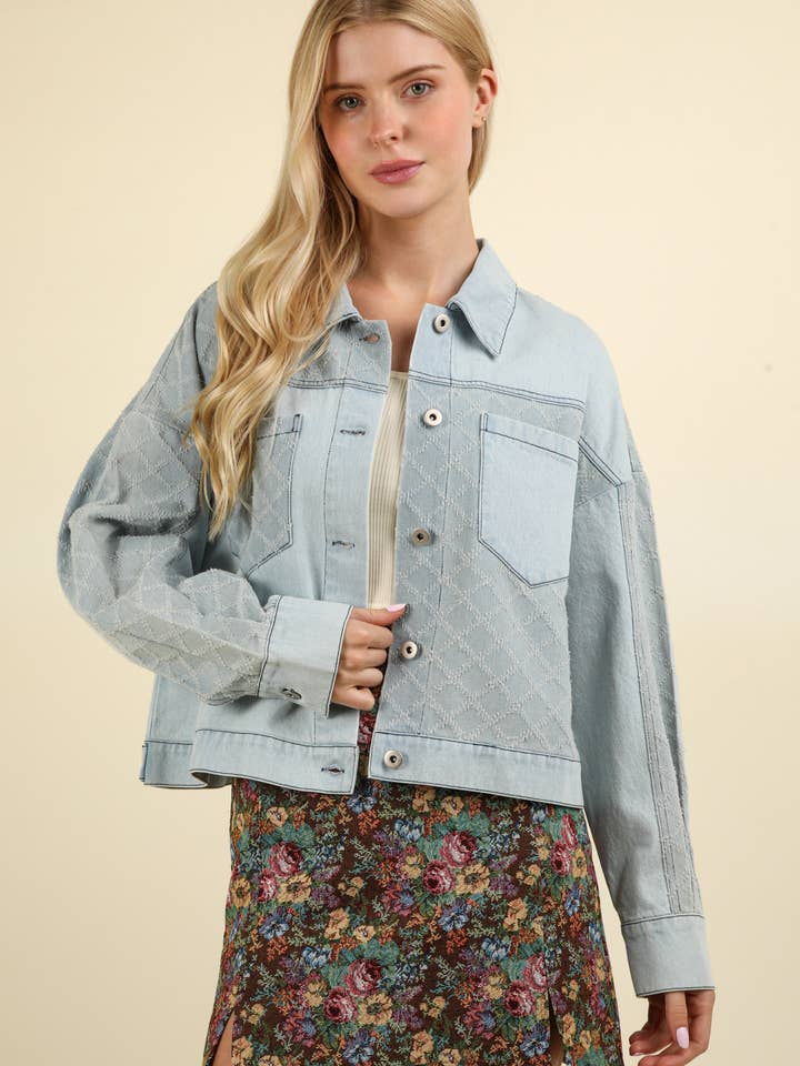 Veste en jean surdimensionnée en tissu contrasté NJ90250 pour la vente par VERY J
