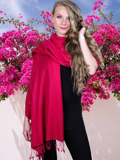 Mørkerød Pashmina Sjal 70% Cashmere 30% Silke for engroshandel hos Memsahib Collections