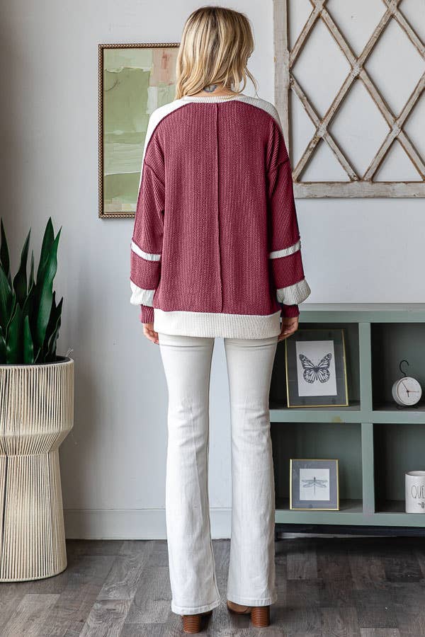 7th Ray - Wholesale Knit Top - Women's - Women's Color Block Rib Knit Top T57384