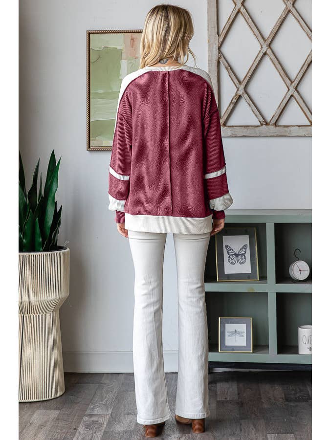 7th Ray - Wholesale Knit Top - Women's - Women's Color Block Rib Knit Top T57384