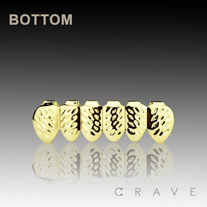 CRAVE BODY JEWELRY - Venta al por mayor Cadena para cara/cuerpo - ORO GRABADO 6 DIENTES BOCA SUPERIOR E INFERIOR HIP HOP GRILLZ