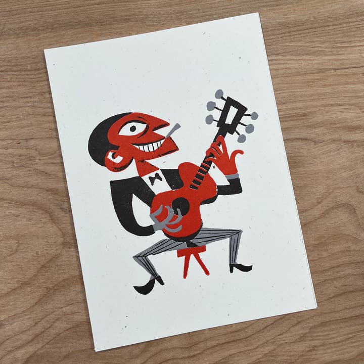 Guitar Player Jazz Musician Letterpress Greeting Card for wholesale by Pioneer House (formerly Yee-Haw)