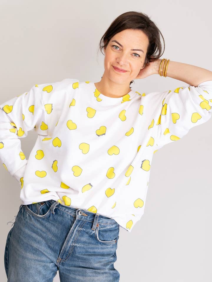 Sweat MALOTRU Vit Gul Hjärta för wholesale av Léopoldine Chateau