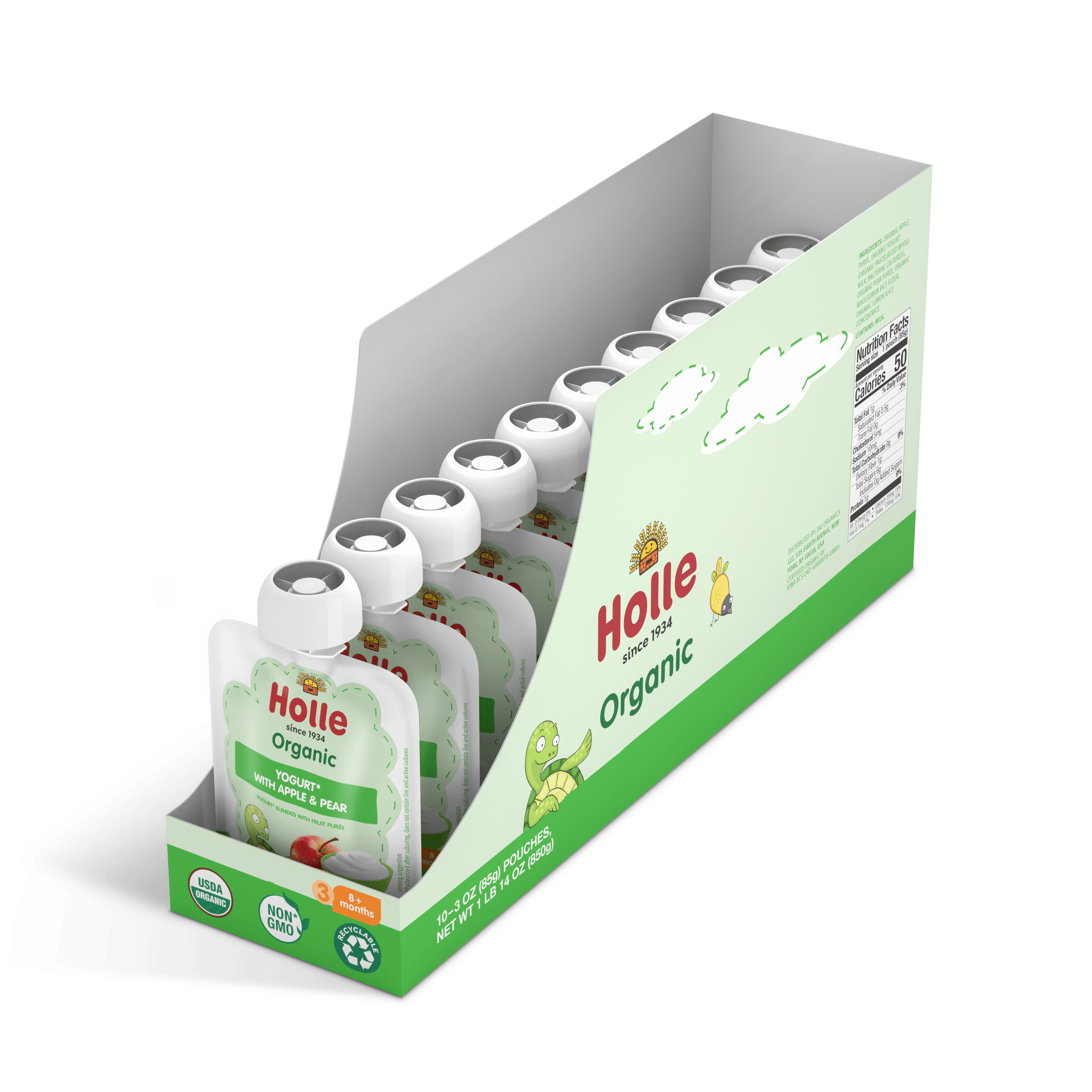 Holle USA - Wholesale Baby Food - Holle Organic Yogurt Pouches: Apple & Pear (10 pack)1