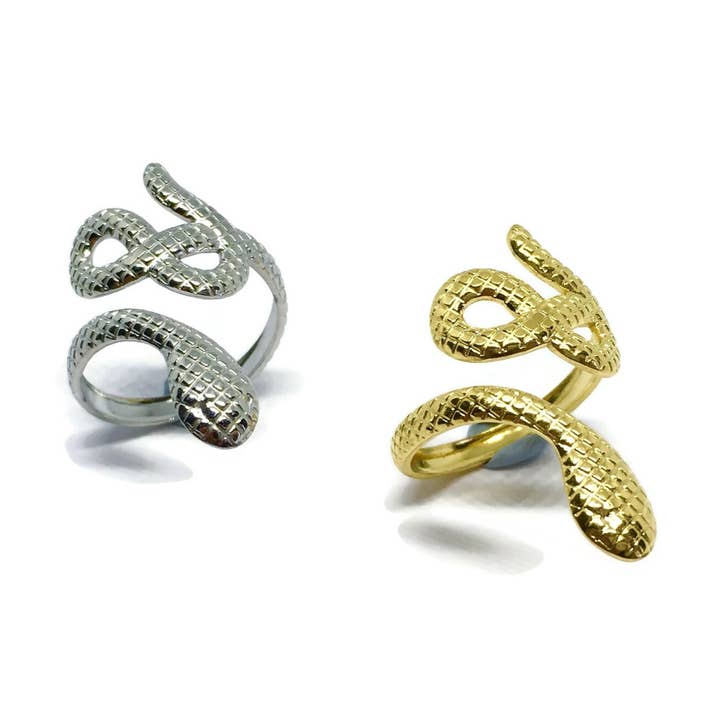 Snake Wrap Ring | Adjustable Serpent Gothic Reptile Jewelry for wholesale by Gifts From The Crypt