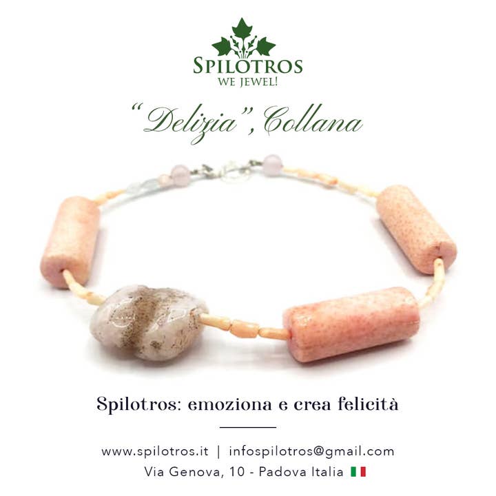 spilotros - Wholesale Beaded/Pearl Necklace - “Delight” Rose Quartz and Bamboo Coral Necklace