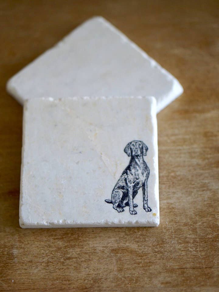 Weimaraner Dessous de verre pour chien pour la vente par Lace, Grace & Peonies Marble Coasters