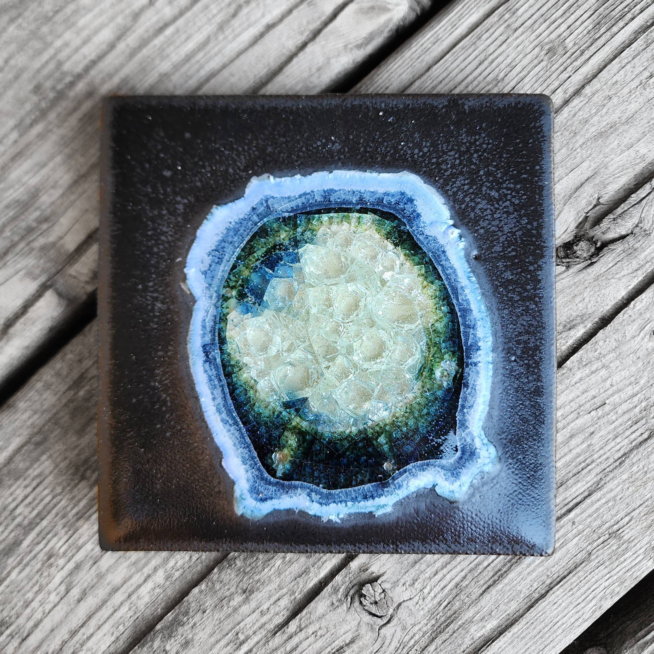 Dock 6 Pottery - Vente Sous-verre - Sous-verre Geode Crackle, individuel, 4 « x 4", verre fondu42