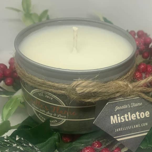 Mistletoe Soy Candle with Healing Crystals Labradorite & Pre for wholesale by Janelle’s Flame