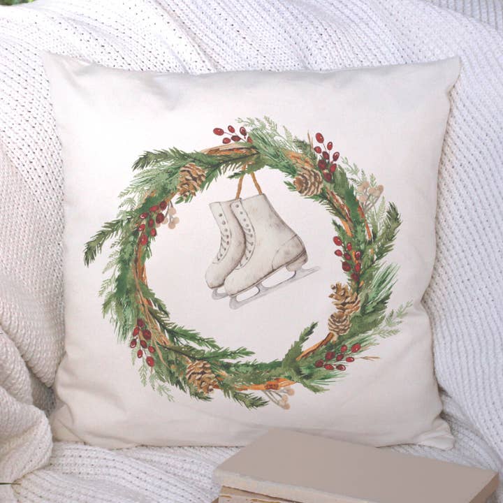 Go Charlotte - Wholesale Throw Pillow Cover - Ice Skate Wreath Pillow Cover