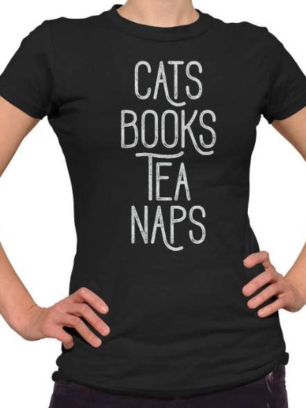 Cats Books Tea Naps T-shirt voor dames voor wholesale door Boredwalk
