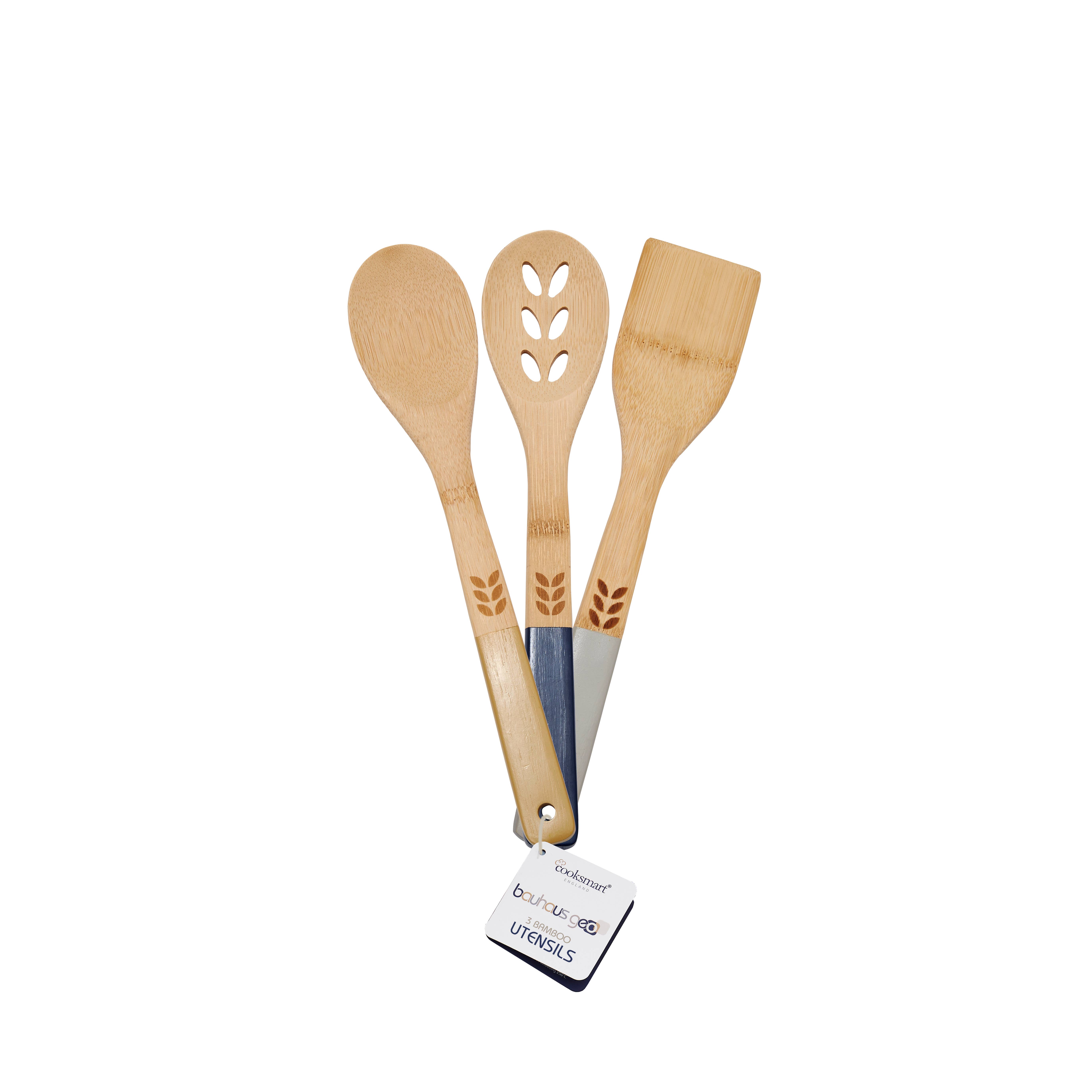 Natural Set of 3 Bamboo Utensils Bauhaus Geo for wholesale on Faire2