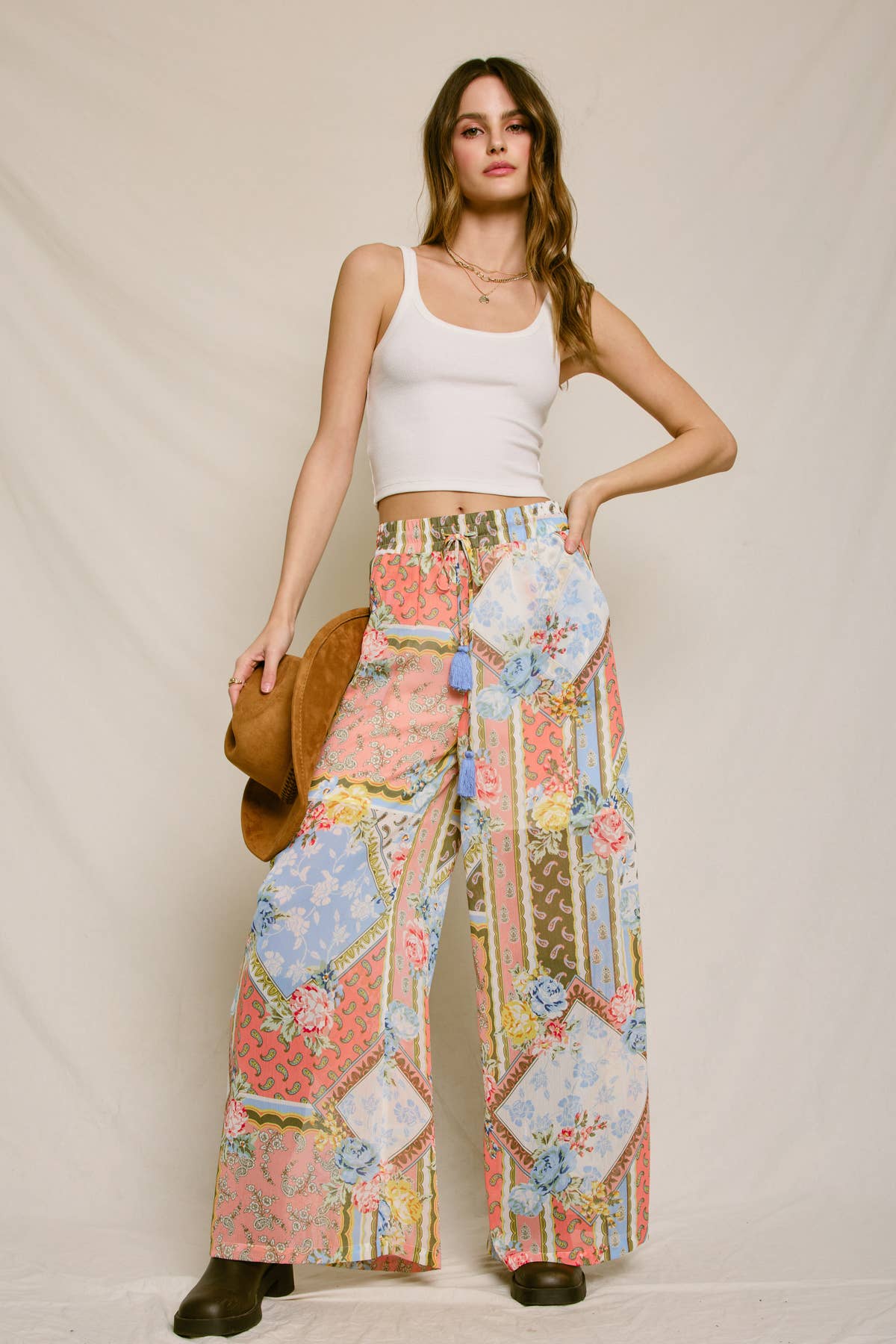 BEL AIR ROSE Sunset Symphony Wide Leg Pull On Pants (1) for wholesale on Faire0