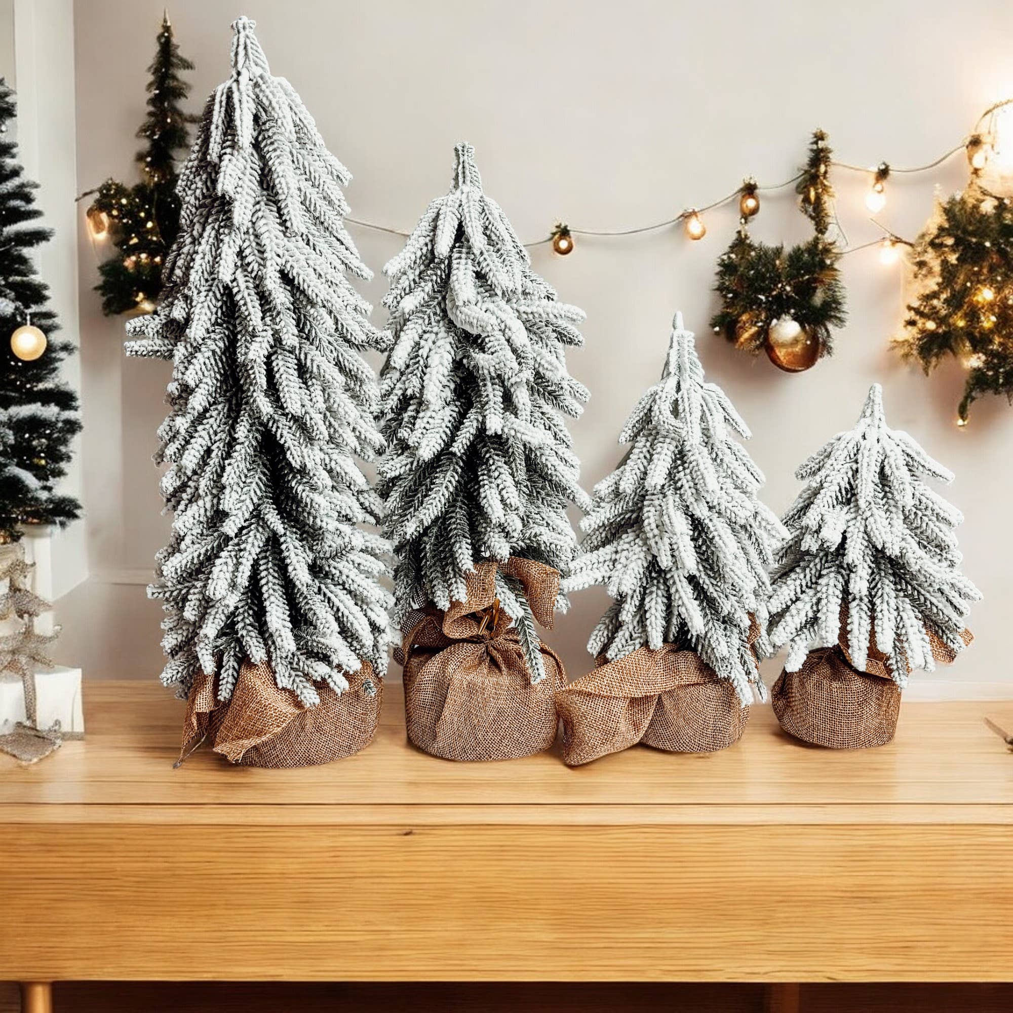 Gia Roma - Wholesale Christmas Decoration - Snow Topped Christmas Trees With Wood & Jute Base, Holiday 9