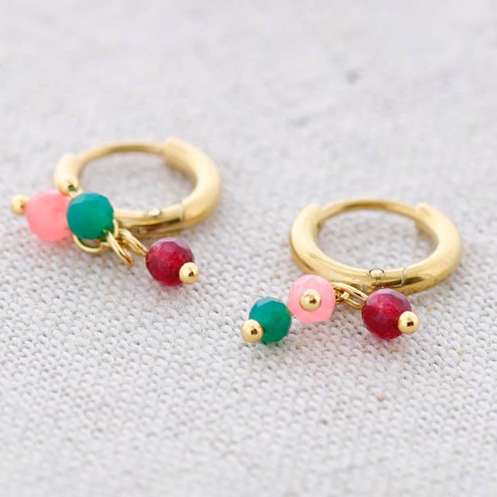 Sonata - Wholesale Snap Jewelry - Steel Hoop Earrings with Hanging Stones1