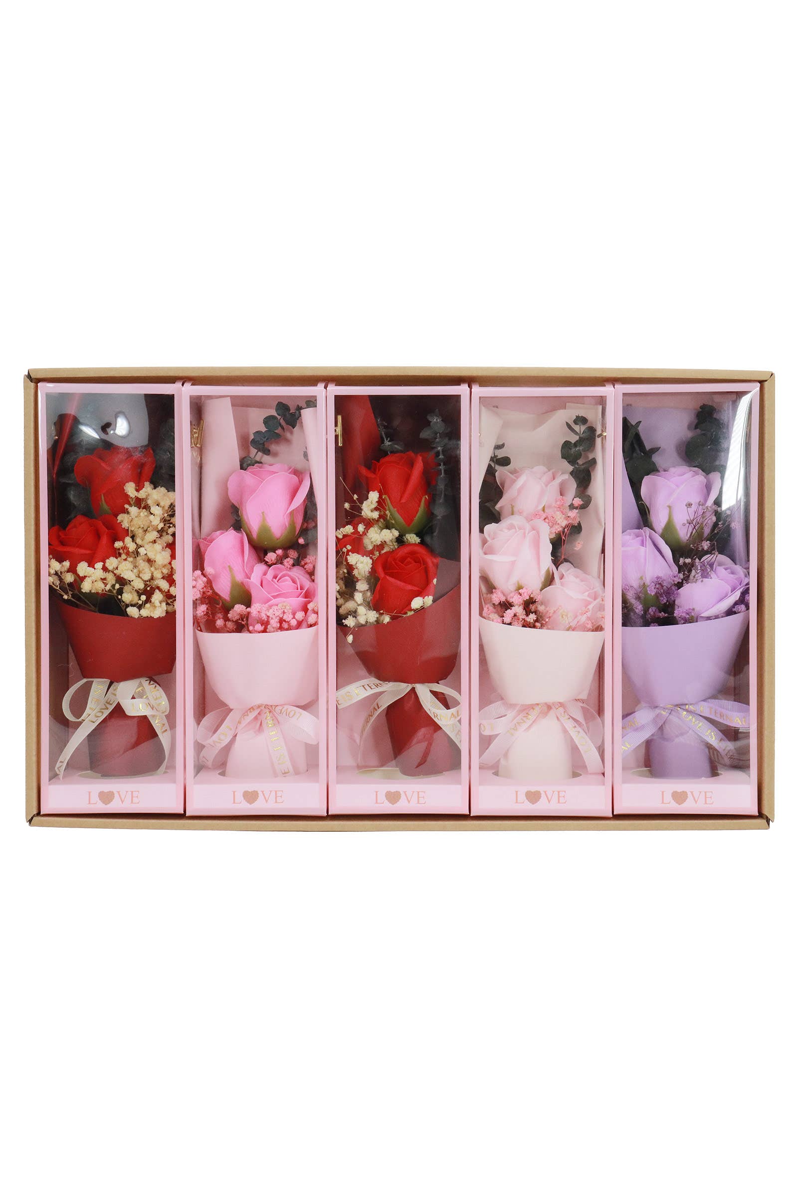ASSORTED Soap Rose Floral Bouquet Pink Gift Box - 5 Pcs for wholesale on Faire8