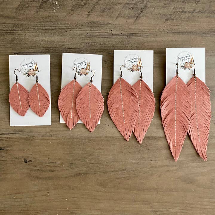 Inspired by Jenna - Wholesale Dangle Earrings - Vintage Rose Leather Feather Earrings (4 sizes)5