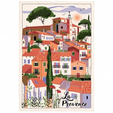 Torchons & Bouchons Tea Towel Provence Village for wholesale by The French Farm